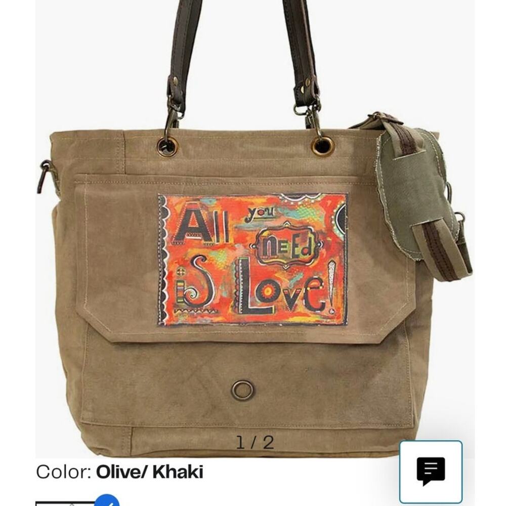 Vintage Addition NWOT recycled sustainable adjustable canvas & leather tote